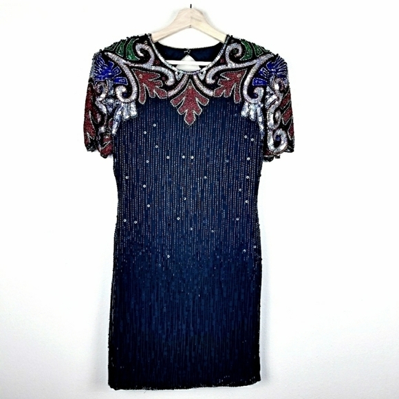 Scala Vintage Sequin & Beaded Silk Evening Dress - Picture 1 of 7